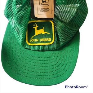 VINTAGE John Deere Green All Mesh Patch Trucker Hat Snapback Made In USA NEW NWT